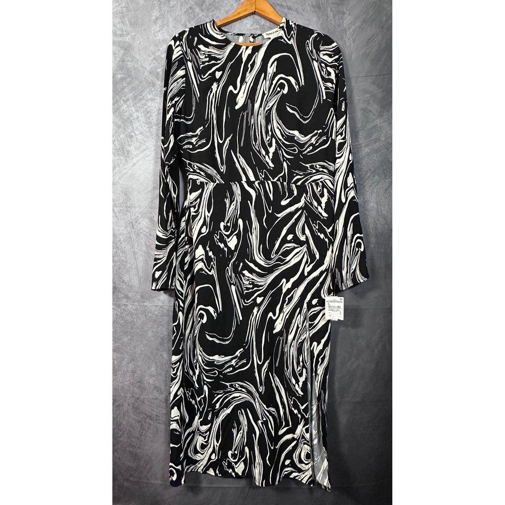 Open Edit Maxi Dress Womens M‎ Black White Marble Cutout Back Stretch Sleeveless